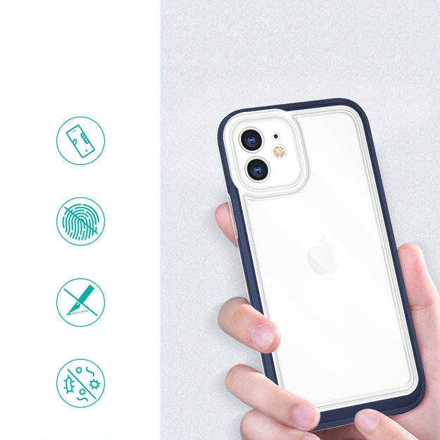 Clear 3in1 case for iPhone 12 blue frame gel cover 6