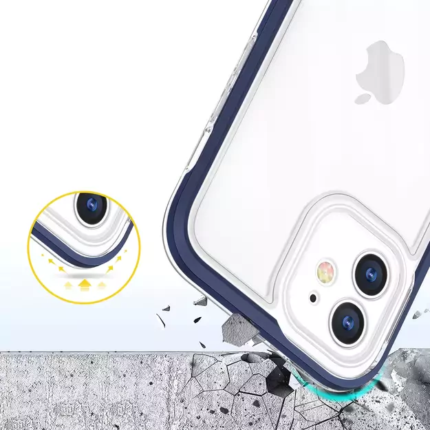 Clear 3in1 case for iPhone 12 blue frame gel cover 5