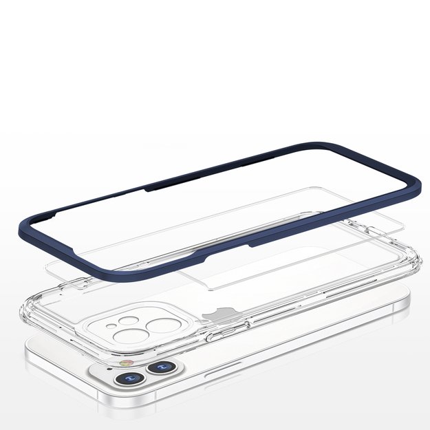 Clear 3in1 case for iPhone 12 blue frame gel cover 10