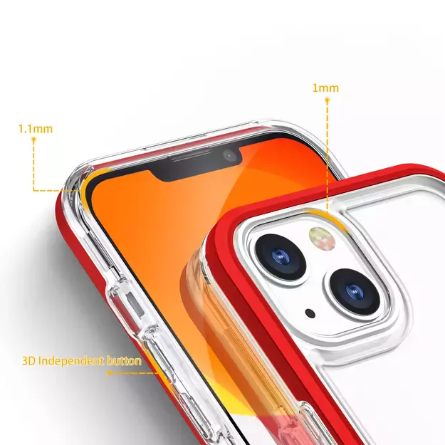 Clear 3in1 case for iPhone 13 mini gel cover with frame red 3