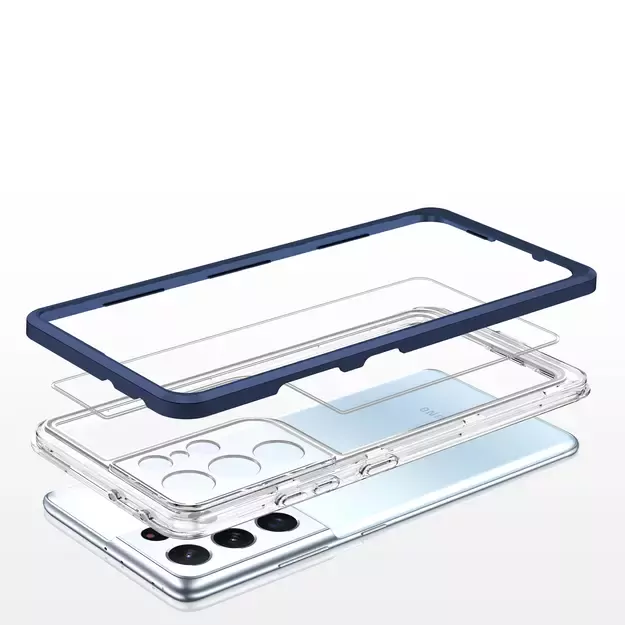 Clear 3in1 Case for Samsung Galaxy S22 Ultra Frame Gel Cover Blue 4