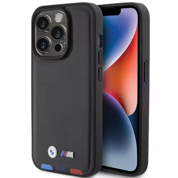 BMW BMHCP15L22PTDK iPhone 15 Pro 6.1&quot  black/black Leather Stamp Tricolor