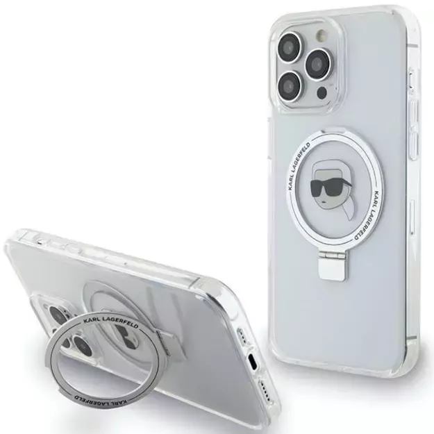 Karl Lagerfeld KLHMP15XHMRSKHH iPhone 15 Pro Max 6.7&quot  white/white hardcase Ring Stand Karl Head MagSafe