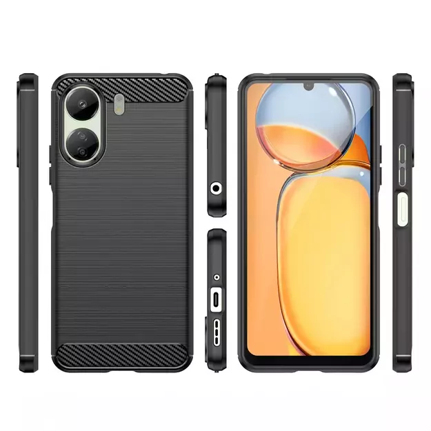 Carbon Case for Xiaomi Redmi 13c Flexible Silicone Carbon Cover - Black 7
