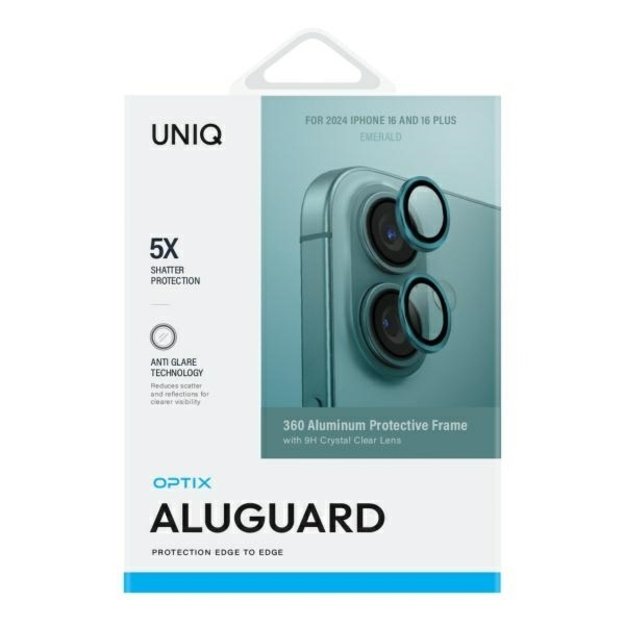 Uniq Optix Aluminum Camera Lens Protector with Applicator for iPhone 16 / iPhone 16 Plus - Green 1