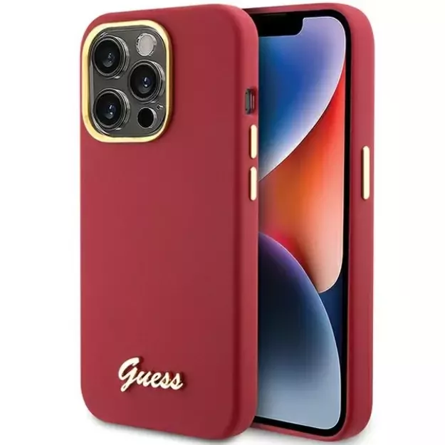 Guess Silicone Script Metal Logo & Frame case for iPhone 15 Pro - red