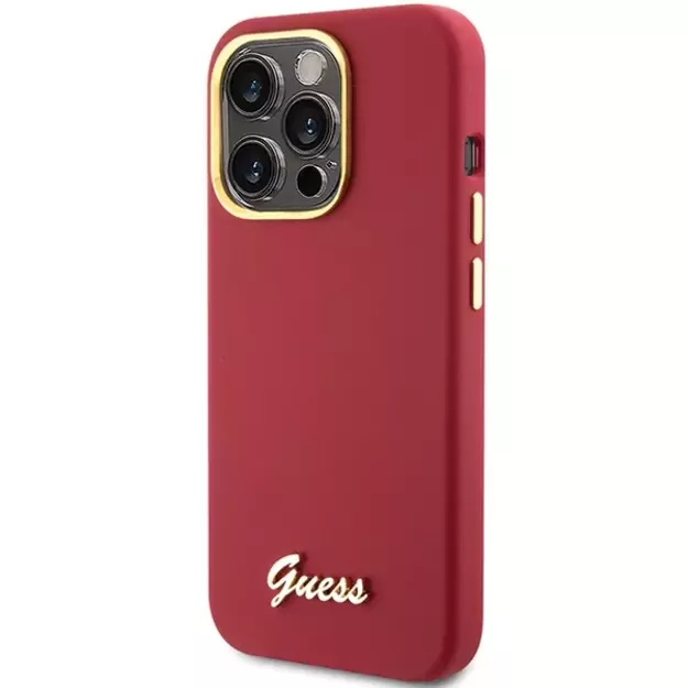 Guess Silicone Script Metal Logo & Frame case for iPhone 15 Pro - red 1