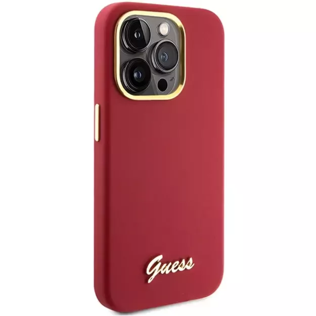 Guess Silicone Script Metal Logo & Frame case for iPhone 15 Pro - red 3