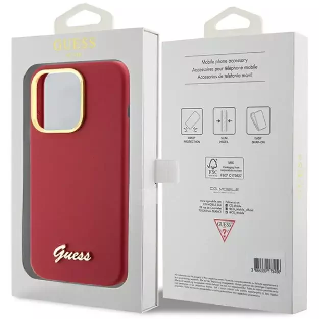 Guess Silicone Script Metal Logo & Frame case for iPhone 15 Pro - red 7