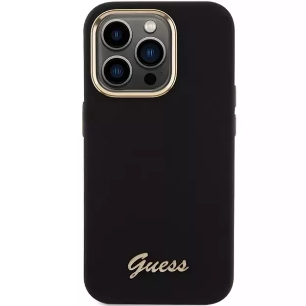 Guess Silicone Script Metal Logo &amp  Frame iPhone 15 Pro Max Case - Black 9
