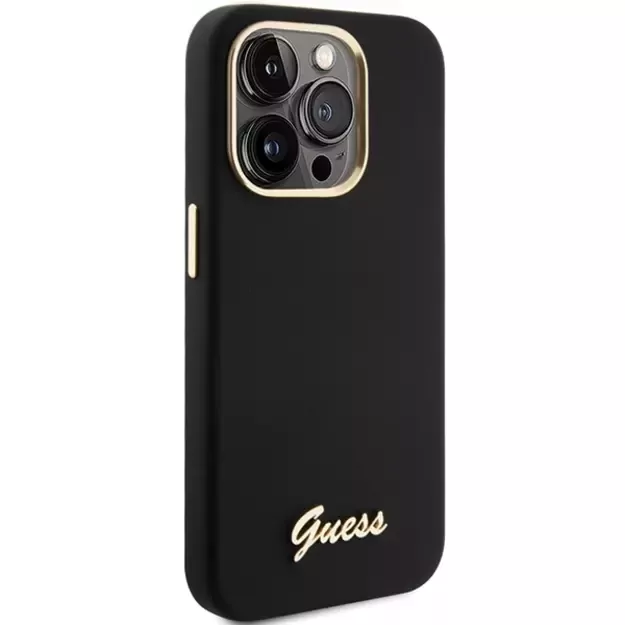 Guess Silicone Script Metal Logo &amp  Frame iPhone 15 Pro Max Case - Black 10
