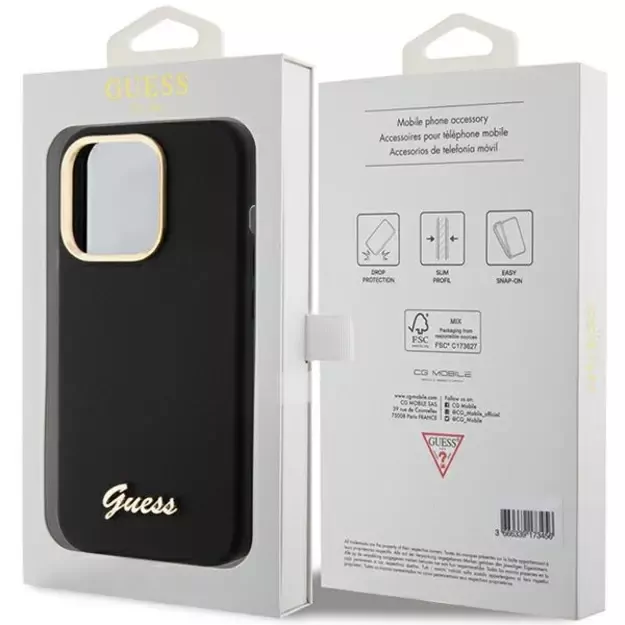 Guess Silicone Script Metal Logo &amp  Frame iPhone 15 Pro Max Case - Black 14