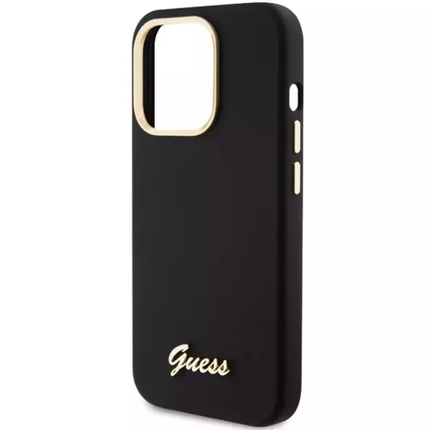 Guess Silicone Script Metal Logo &amp  Frame iPhone 15 Pro Max Case - Black 12