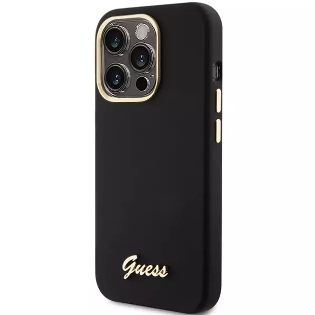 Guess Silicone Script Metal Logo &amp  Frame iPhone 15 Pro Max Case - Black 8
