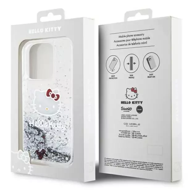 Hello Kitty Liquid Glitter Charms Kitty Head case for iPhone 13 Pro Max - silver 7