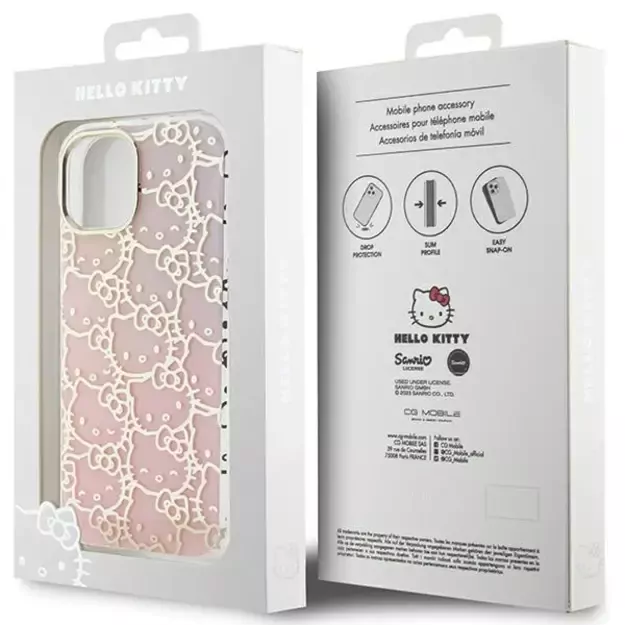 Hello Kitty IML Gradient Electrop Crowded Kitty Head case for iPhone 15 - pink 7