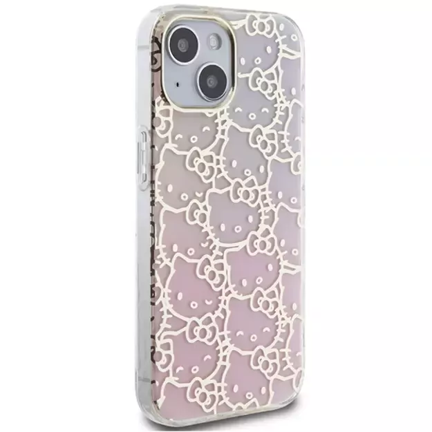 Hello Kitty IML Gradient Electrop Crowded Kitty Head case for iPhone 15 - pink 3