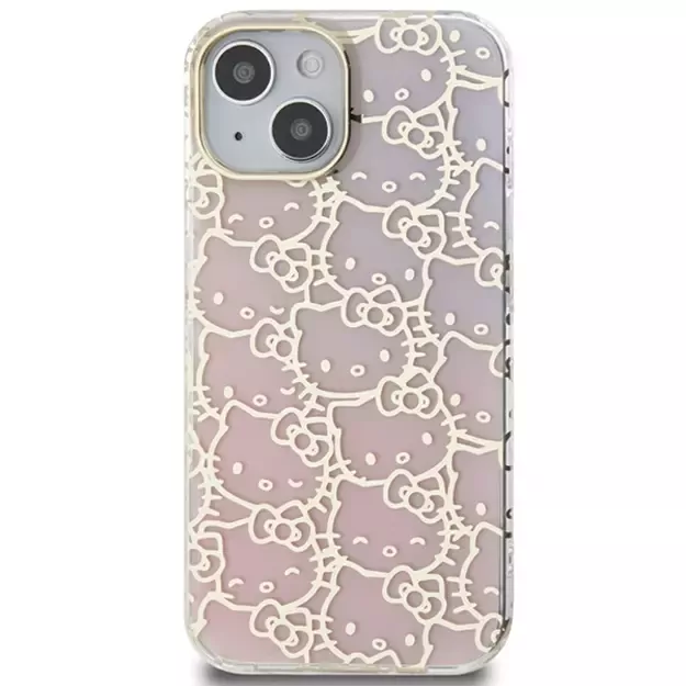 Hello Kitty IML Gradient Electrop Crowded Kitty Head case for iPhone 15 - pink 2