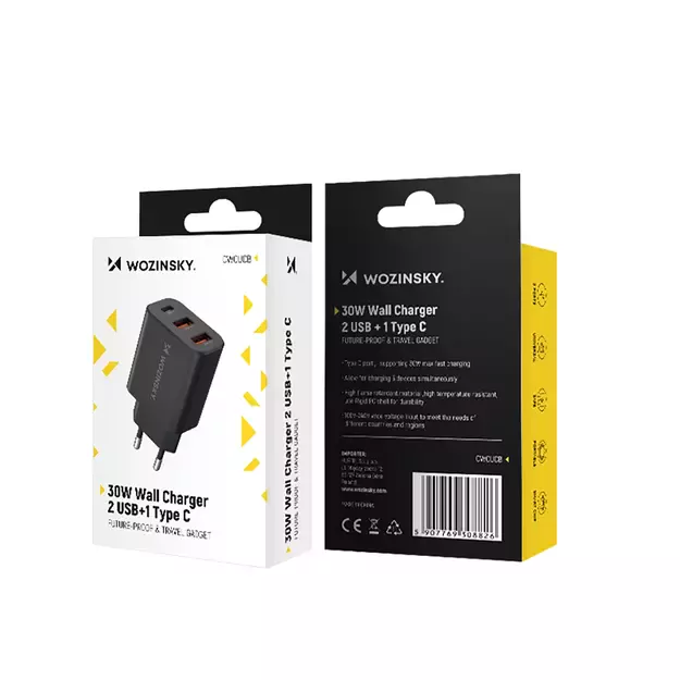 Wozinsky CWCUCB 30W USB-C / 2 x USB-A Wall Charger - Black 10