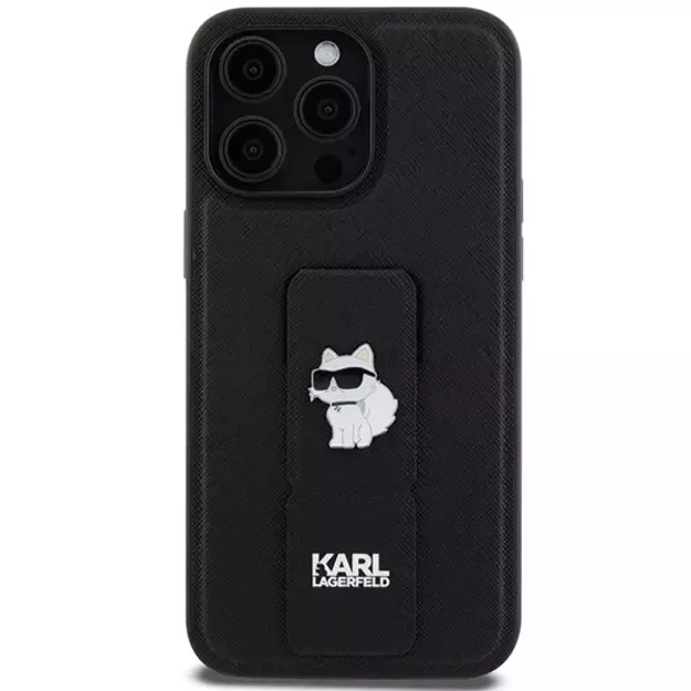 Karl Lagerfeld Gripstand Saffiano Choupette Pins case for iPhone 13 Pro Max - black 6