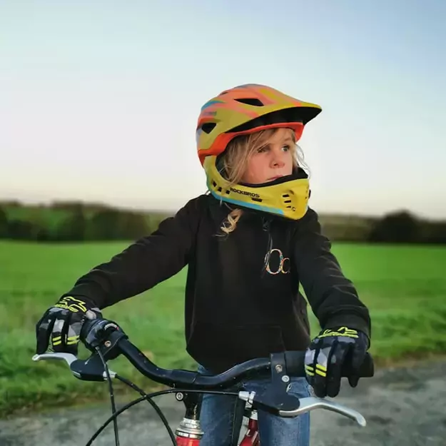 Rockbros TT-32SOYB-S children&#39 s bicycle helmet with detachable chinbar, size S - yellow-orange 1