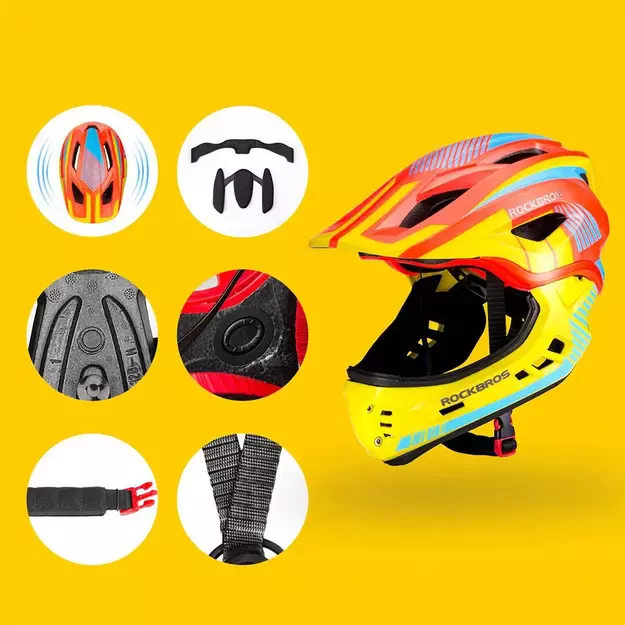 Rockbros TT-32SOYB-S children&#39 s bicycle helmet with detachable chinbar, size S - yellow-orange 11