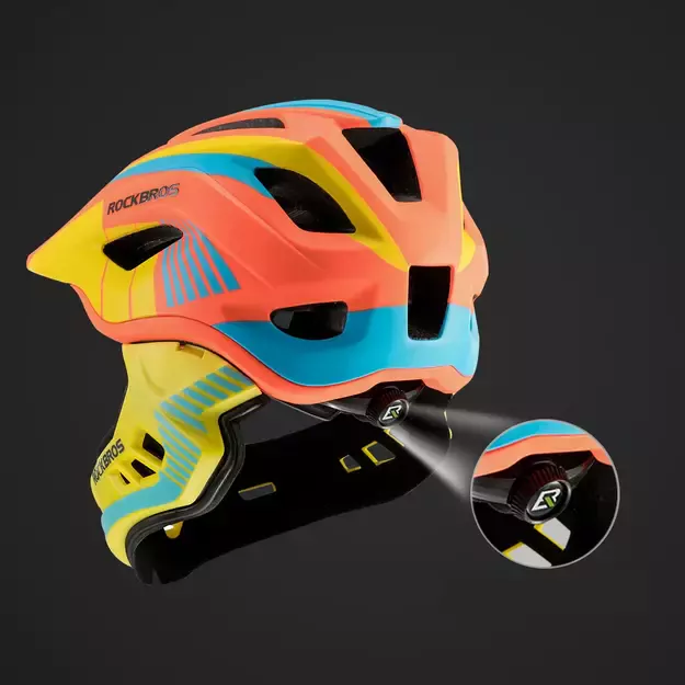 Rockbros TT-32SOYB-S children&#39 s bicycle helmet with detachable chinbar, size S - yellow-orange 14