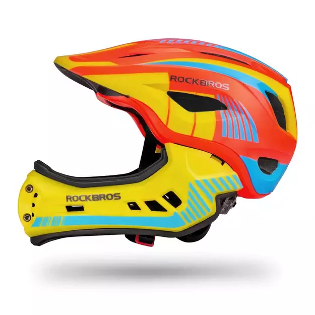 Rockbros TT-32SOYB-S children&#39 s bicycle helmet with detachable chinbar, size S - yellow-orange 10