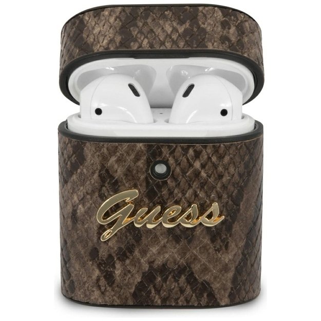 Guess GUACA2PUSNSMLBR AirPods cover brązowy/brown Python Collection