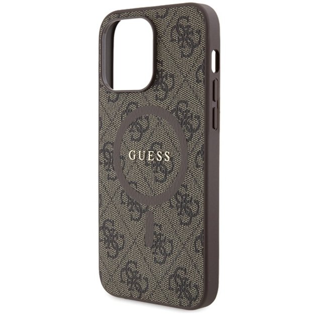 Guess GUHMP15LG4GFRW iPhone 15 Pro 6.1  brown/brown hardcase 4G Collection Leather Metal Logo MagSafe 5