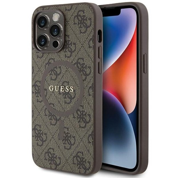Guess GUHMP15LG4GFRW iPhone 15 Pro 6.1  brown/brown hardcase 4G Collection Leather Metal Logo MagSafe
