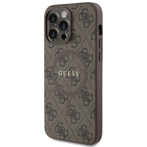 Guess GUHMP15LG4GFRW iPhone 15 Pro 6.1  brown/brown hardcase 4G Collection Leather Metal Logo MagSafe 1
