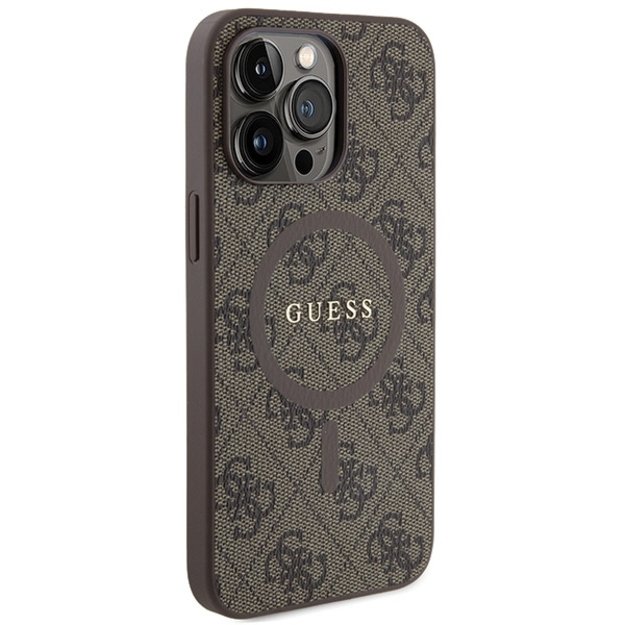 Guess GUHMP15LG4GFRW iPhone 15 Pro 6.1  brown/brown hardcase 4G Collection Leather Metal Logo MagSafe 3
