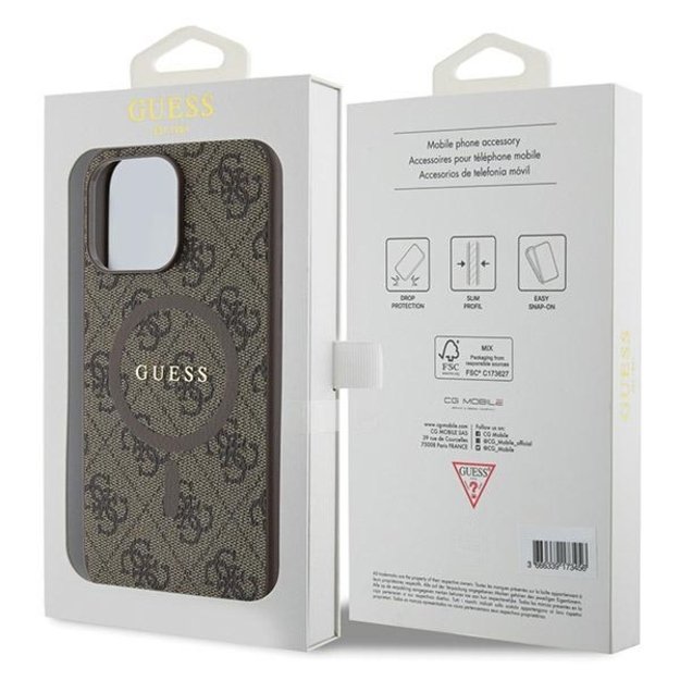 Guess GUHMP15LG4GFRW iPhone 15 Pro 6.1  brown/brown hardcase 4G Collection Leather Metal Logo MagSafe 7