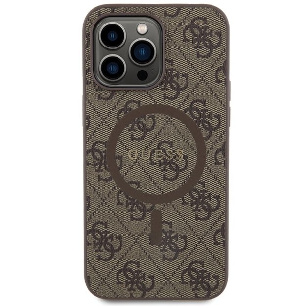Guess GUHMP15LG4GFRW iPhone 15 Pro 6.1  brown/brown hardcase 4G Collection Leather Metal Logo MagSafe 2