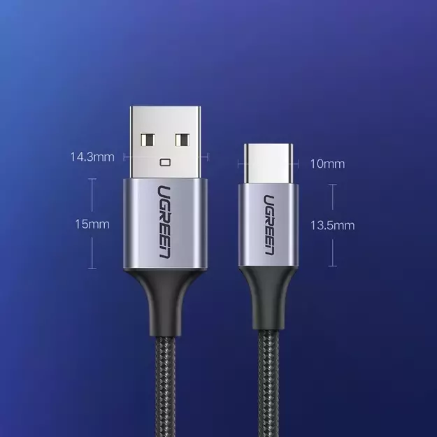 Ugreen US288 60126 USB-A / USB-C QC 3.0 3A 1m Cable - Gray 11