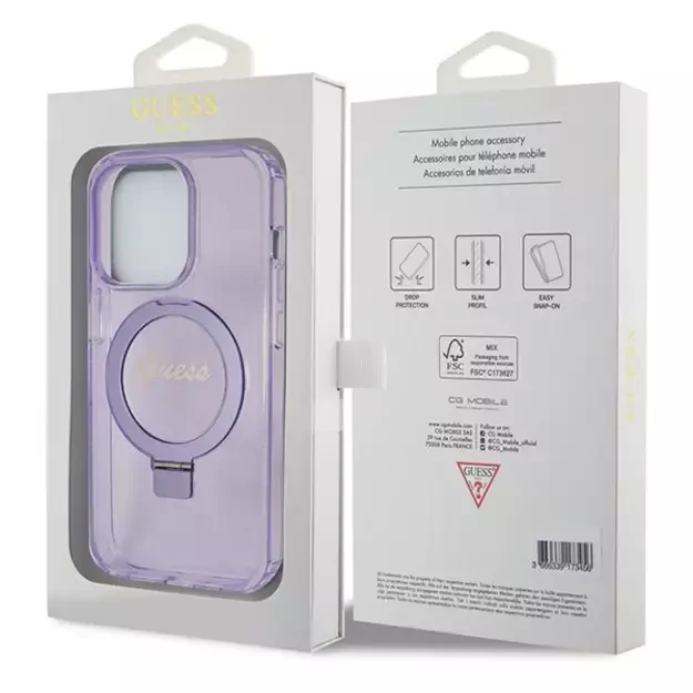 Guess Ring Stand Script Glitter MagSafe case for iPhone 13 Pro Max - purple 14