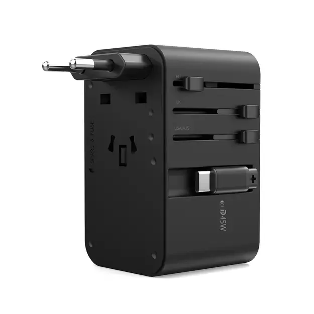 Choetech PD5021 45W EU/US/AUS/UK Travel Adapter with Built-in USB-C Cable - Black 1