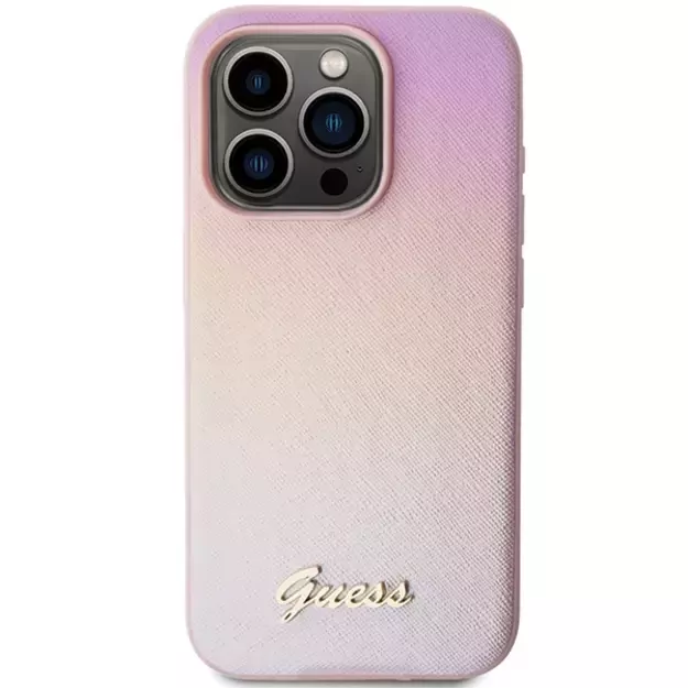 Guess Saffiano Iridescent Script case for iPhone 14 Pro - pink 2