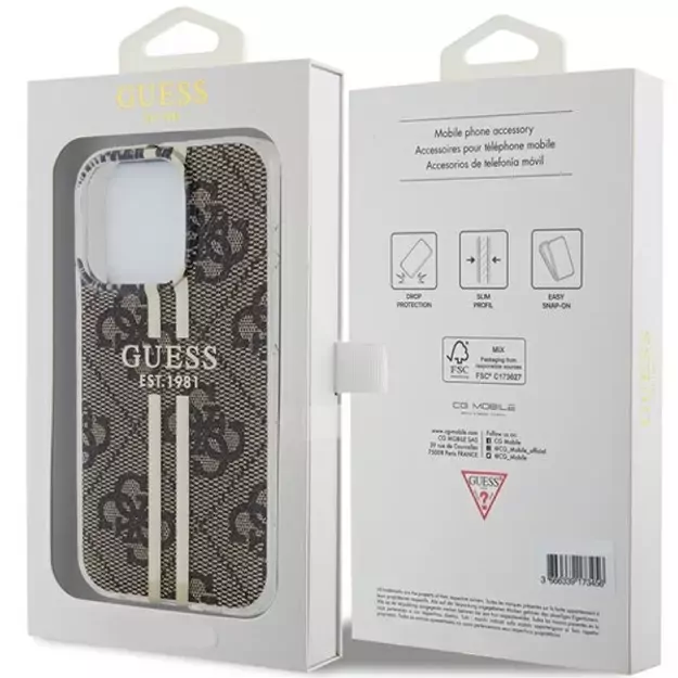 Guess IML 4G Gold Stripe case for iPhone 15 Pro - brown 14