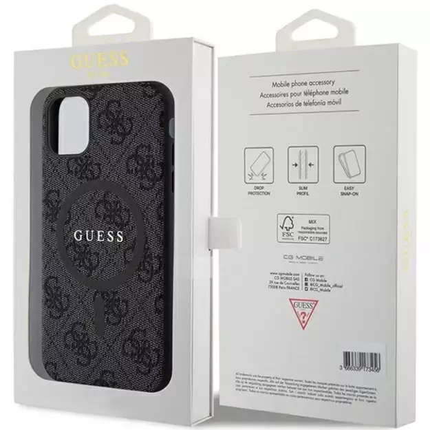 Guess GUHMN61G4GFRK iPhone 11 6.1  / Xr black/black hardcase 4G Collection Leather Metal Logo MagSafe 14