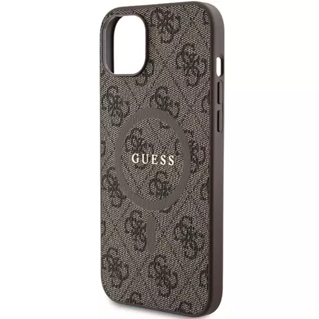 Guess 4G Collection Leather Metal Logo MagSafe Case for iPhone 14/15/13 - Brown 4