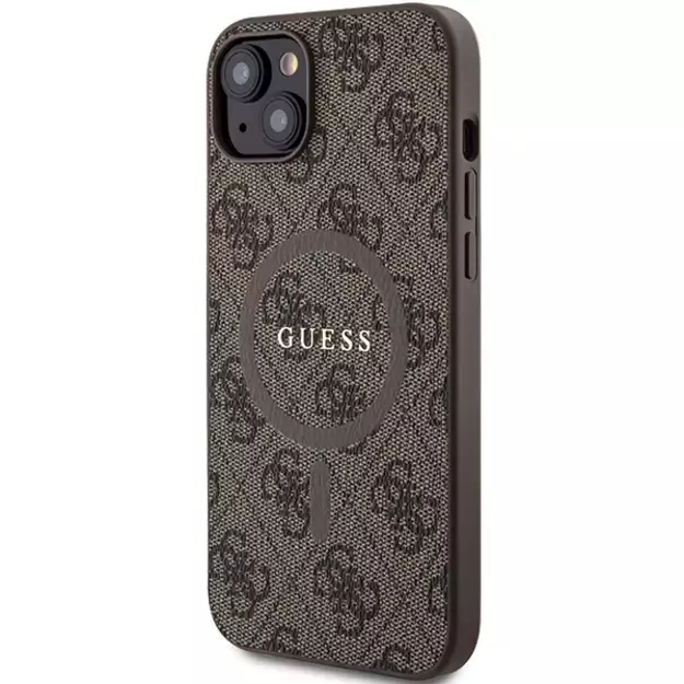 Guess 4G Collection Leather Metal Logo MagSafe Case for iPhone 14/15/13 - Brown 1