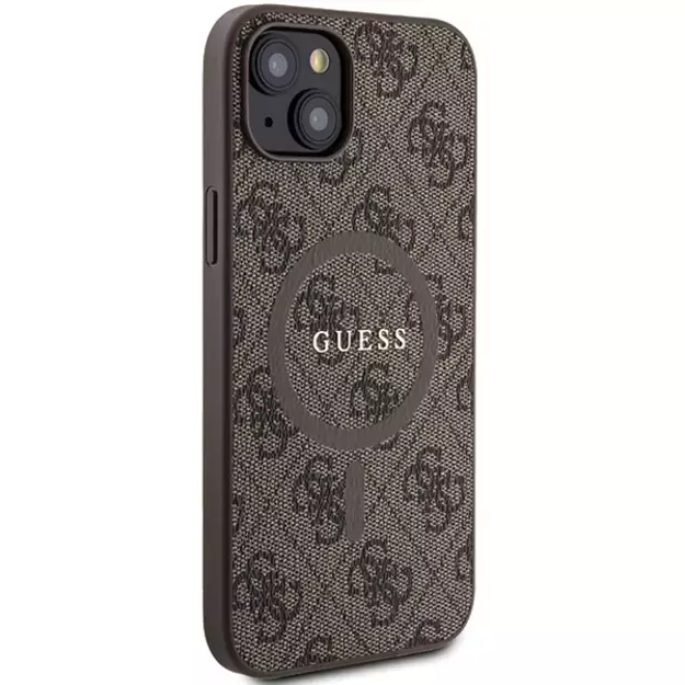 Guess 4G Collection Leather Metal Logo MagSafe Case for iPhone 14/15/13 - Brown 3