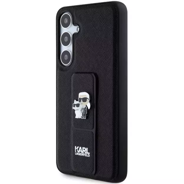 Karl Lagerfeld Gripstand Saffiano Karl&amp Choupette Pins case for Samsung Galaxy S24 - black 1
