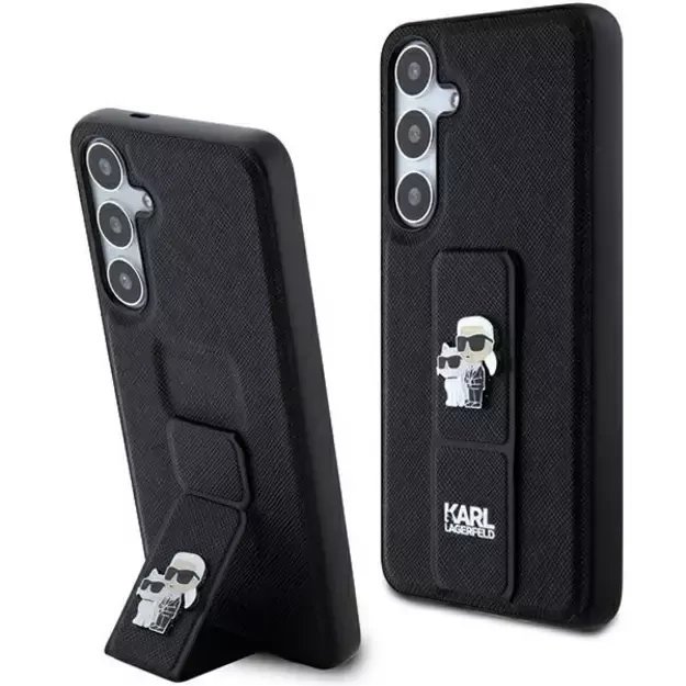 Karl Lagerfeld Gripstand Saffiano Karl&amp Choupette Pins case for Samsung Galaxy S24 - black