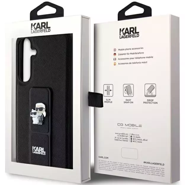 Karl Lagerfeld Gripstand Saffiano Karl&amp Choupette Pins case for Samsung Galaxy S24 - black 7