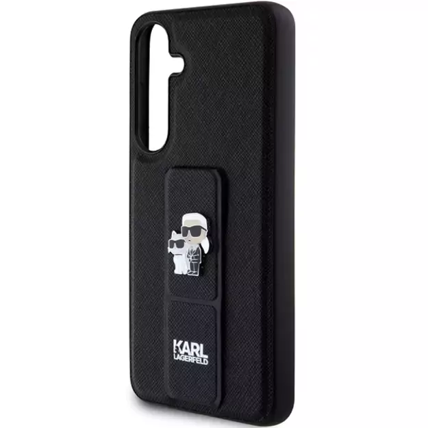 Karl Lagerfeld Gripstand Saffiano Karl&amp Choupette Pins case for Samsung Galaxy S24 - black 5