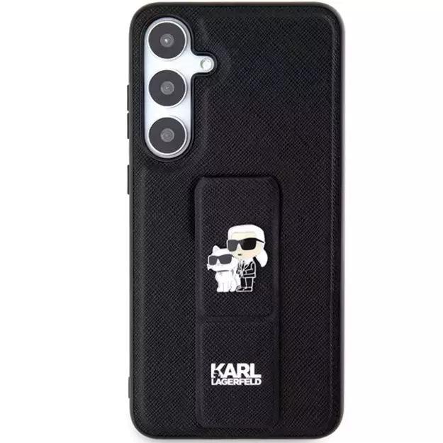 Karl Lagerfeld Gripstand Saffiano Karl&amp Choupette Pins case for Samsung Galaxy S24 - black 2