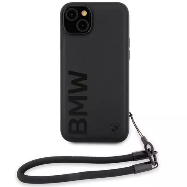 BMW Signature Leather Wordmark Cord case for iPhone 15 Plus / 14 Plus - black 1